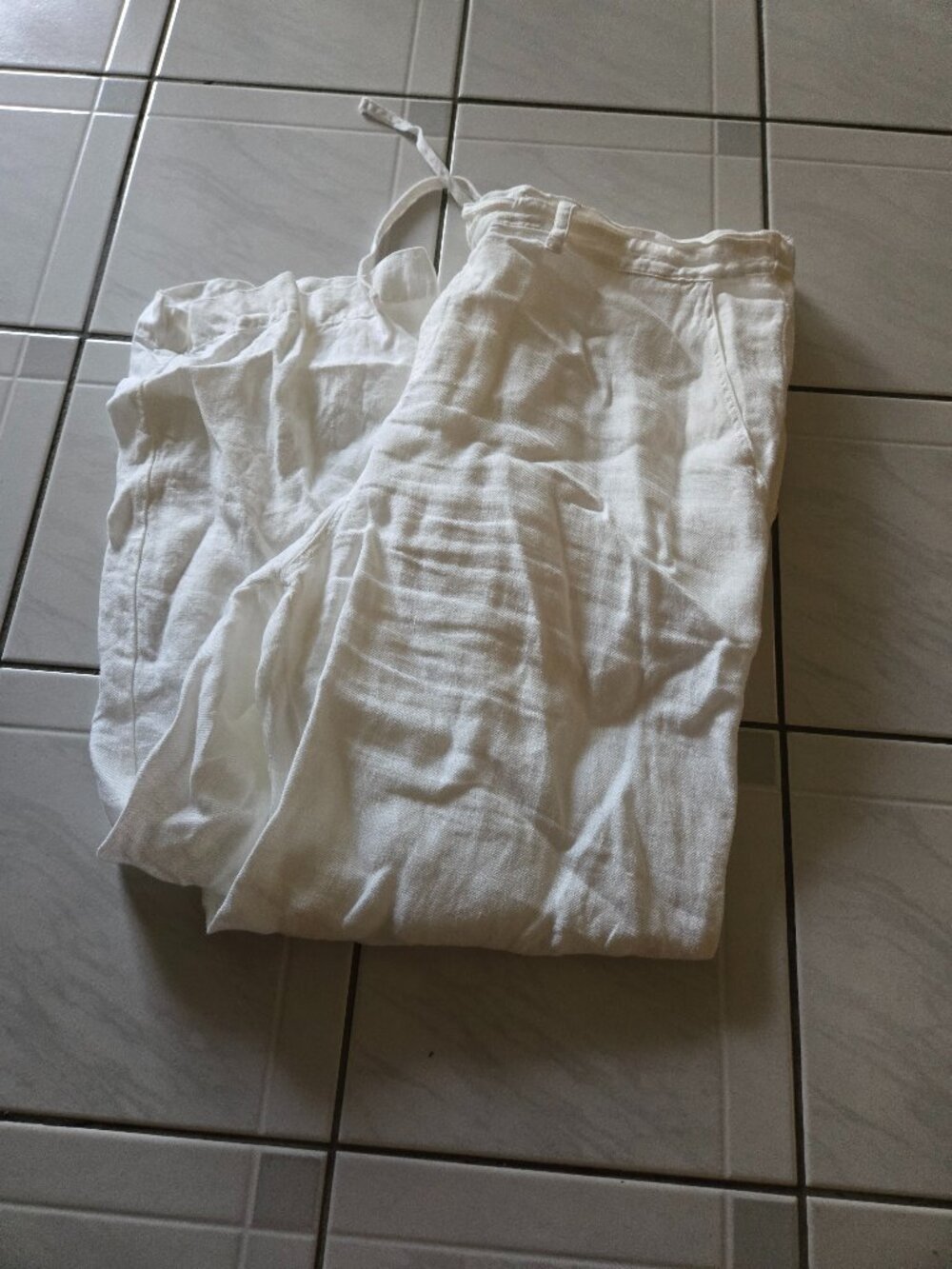 CP Shades White Linen Drawstring Pants L